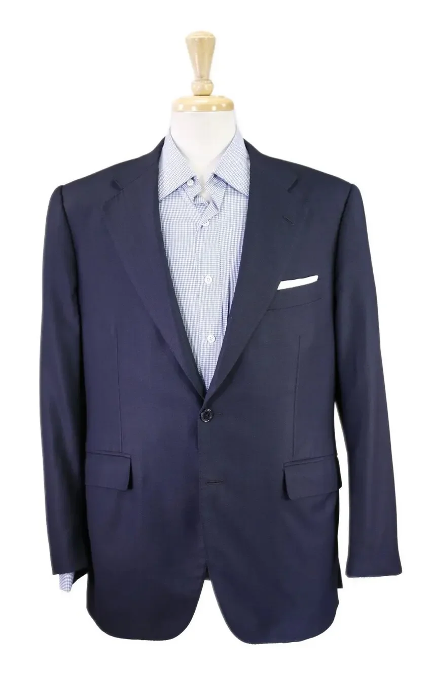 Loro Piana Bespoke Tailored Navy Blue Birdseye Woven Super 150's Wool Blazer 42R
